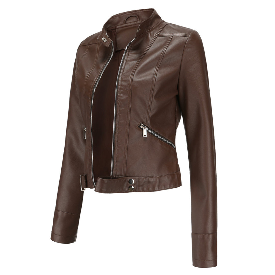 Stylish women's leather jacket in classic design – Marlene-Black-S-Nora Luxe