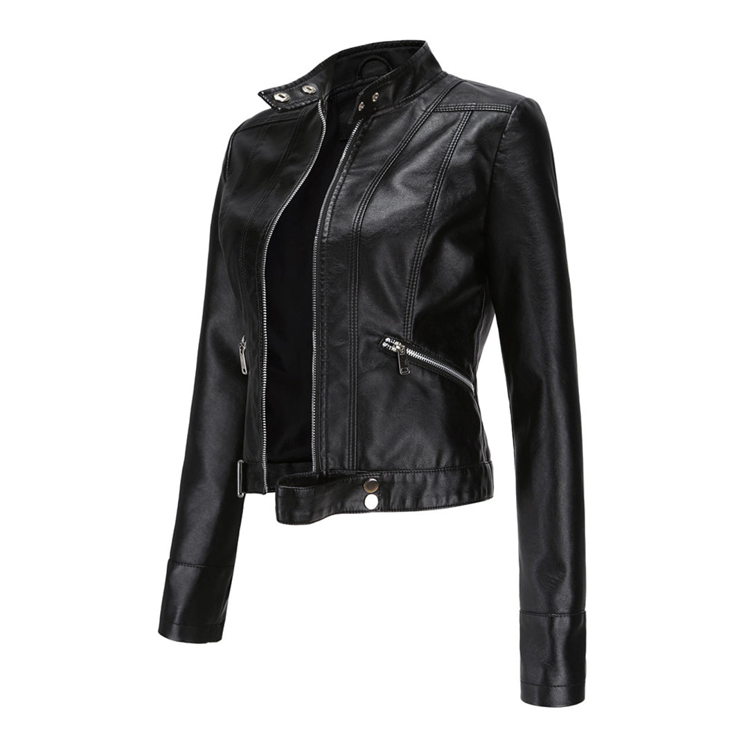 Stylish women's leather jacket in classic design – Marlene-Black-S-Nora Luxe