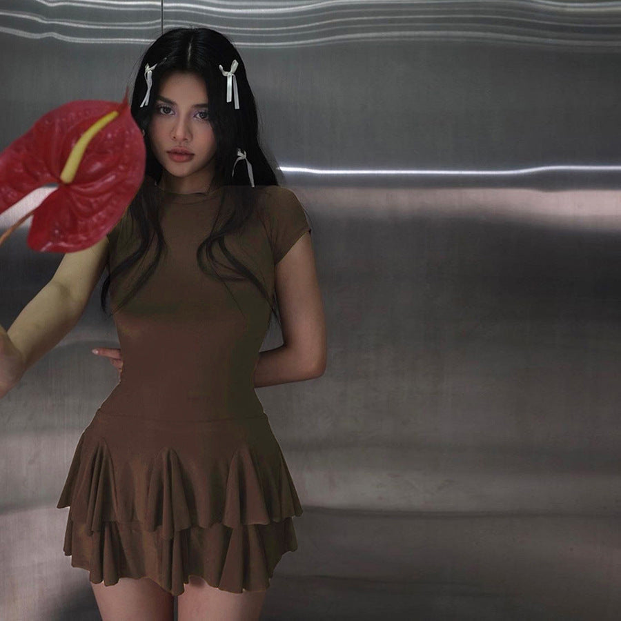 Stylish women's mini dress with peplum and round neckline – Nayeli-S-Nora Luxe