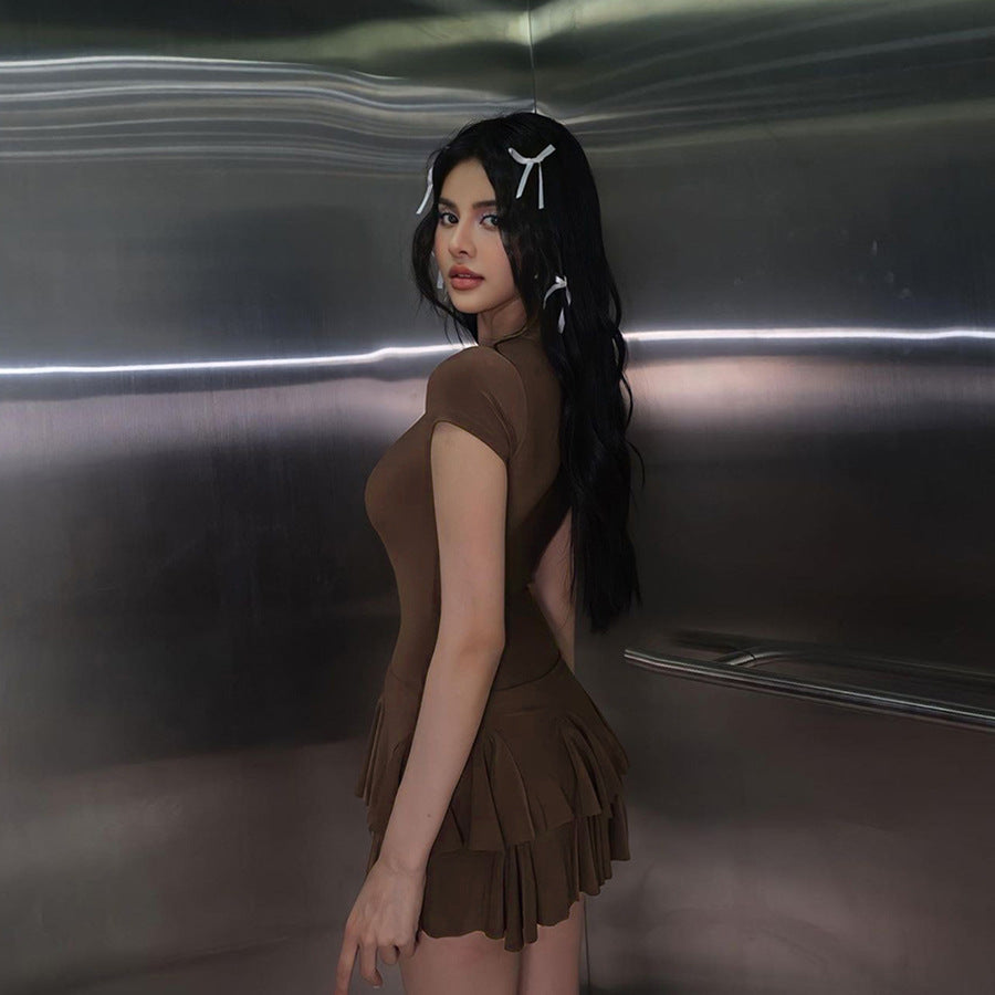 Stylish women's mini dress with peplum and round neckline – Nayeli-S-Nora Luxe