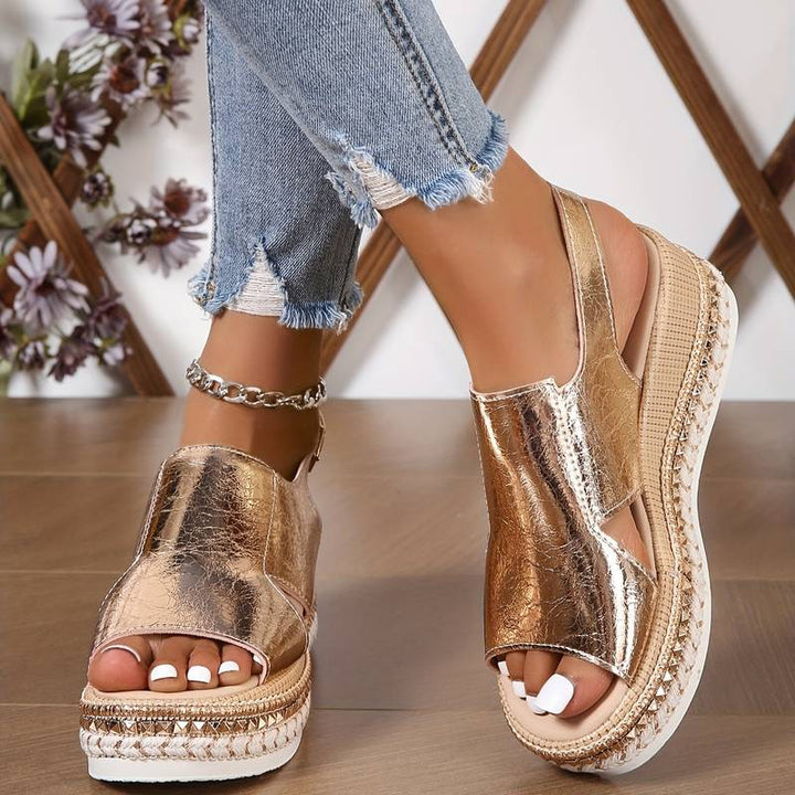 Stylish women's orthopedic summer shoes with wedge heel & fringe – Tilda-4-Gold-Nora Luxe