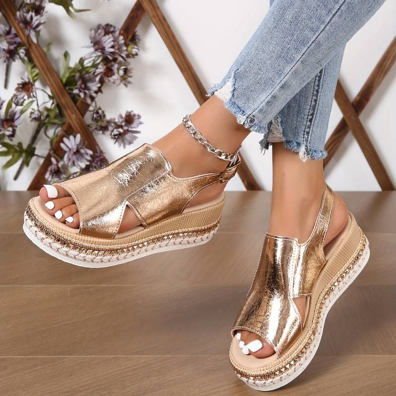 Stylish women's orthopedic summer shoes with wedge heel & fringe – Tilda-4-Gold-Nora Luxe