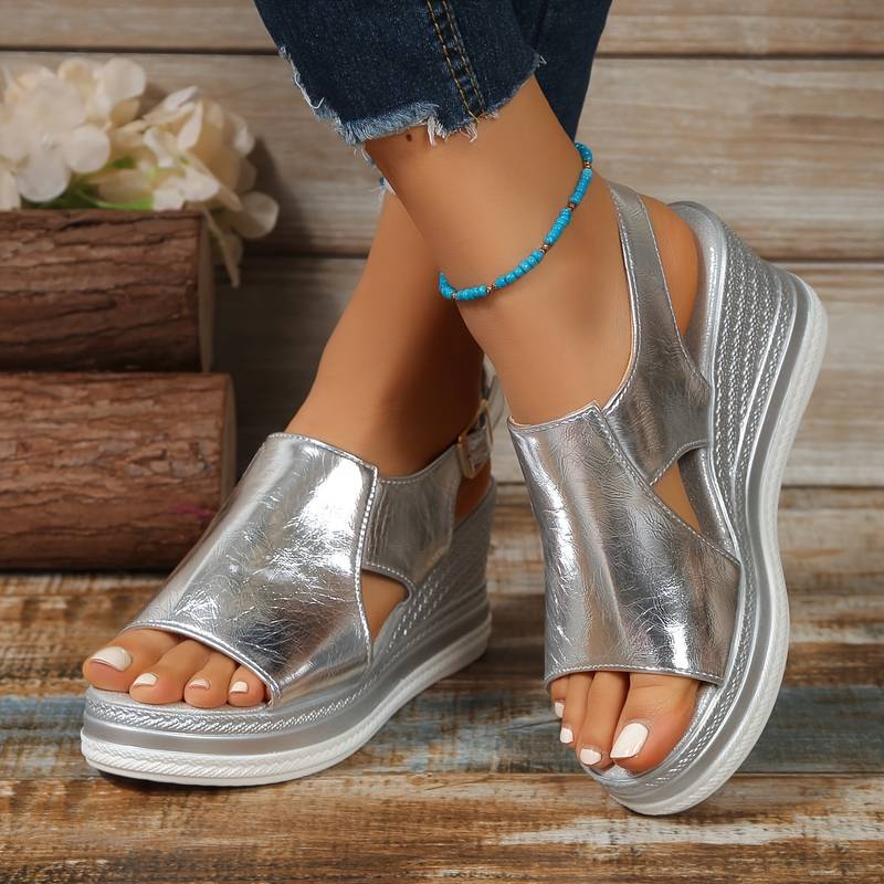 Stylish women's orthopedic summer shoes with wedge heel & fringe – Tilda-4-Silver-Nora Luxe