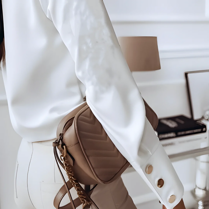 Stylish women's shirt with button placket & classic collar – Norea-White-S-Nora Luxe