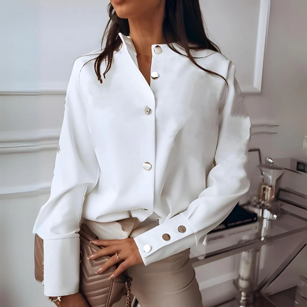 Stylish women's shirt with button placket & classic collar – Norea-White-S-Nora Luxe