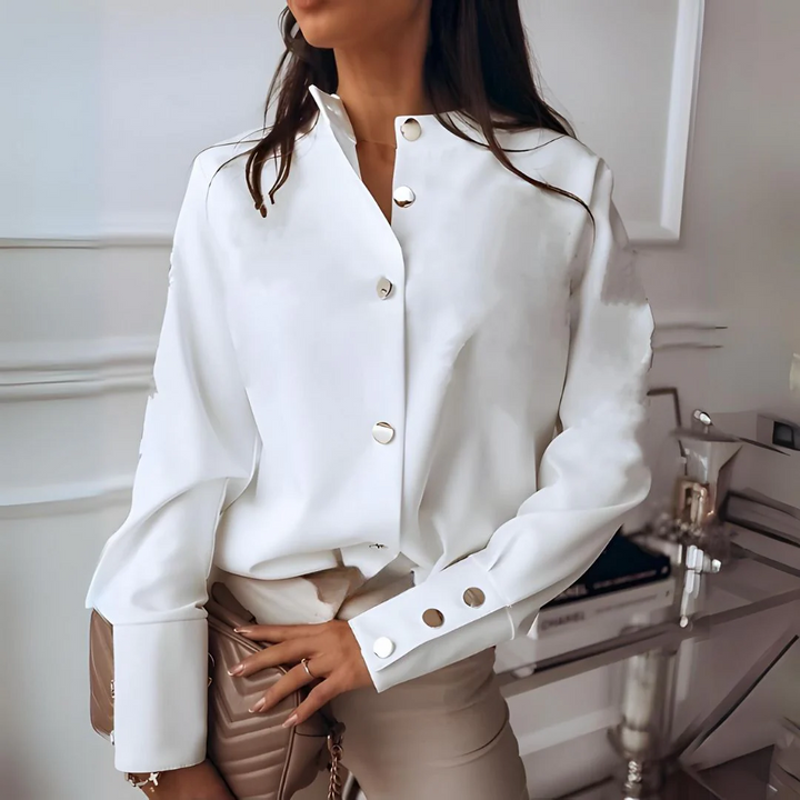 Stylish women's shirt with button placket & classic collar – Norea-White-S-Nora Luxe