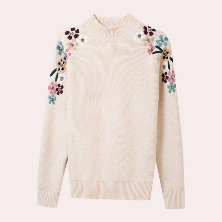 Stylish Women's Sweater with Floral Print - Isabeau-Red-XS-Nora Luxe