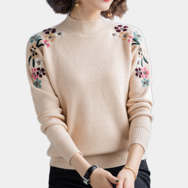 Stylish Women's Sweater with Floral Print - Isabeau-Red-XS-Nora Luxe