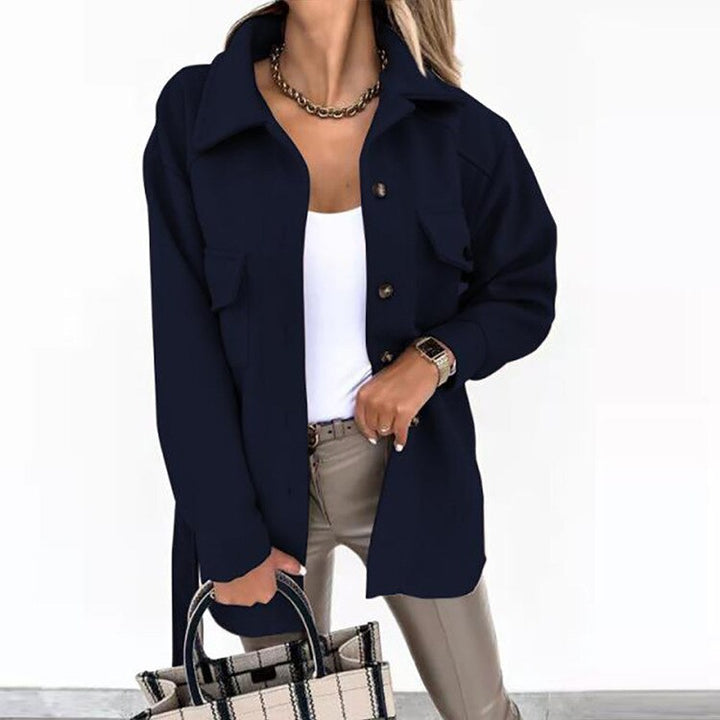 Stylish Wool-Look Jacket for Women - Sophie-Marine Blue-S-Nora Luxe