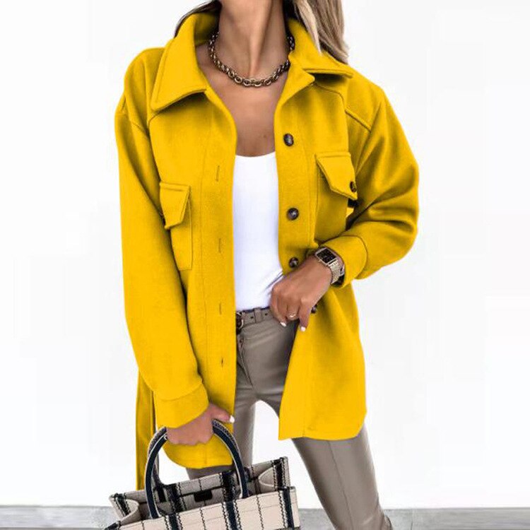 Stylish Wool-Look Jacket for Women - Sophie-Yellow-S-Nora Luxe