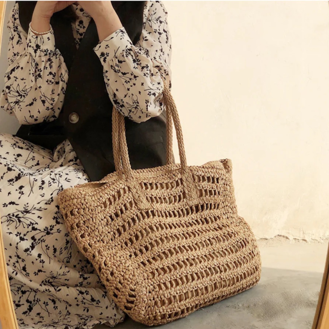Stylish Woven Handbag for Women - BreezeTote-Brown-Nora Luxe