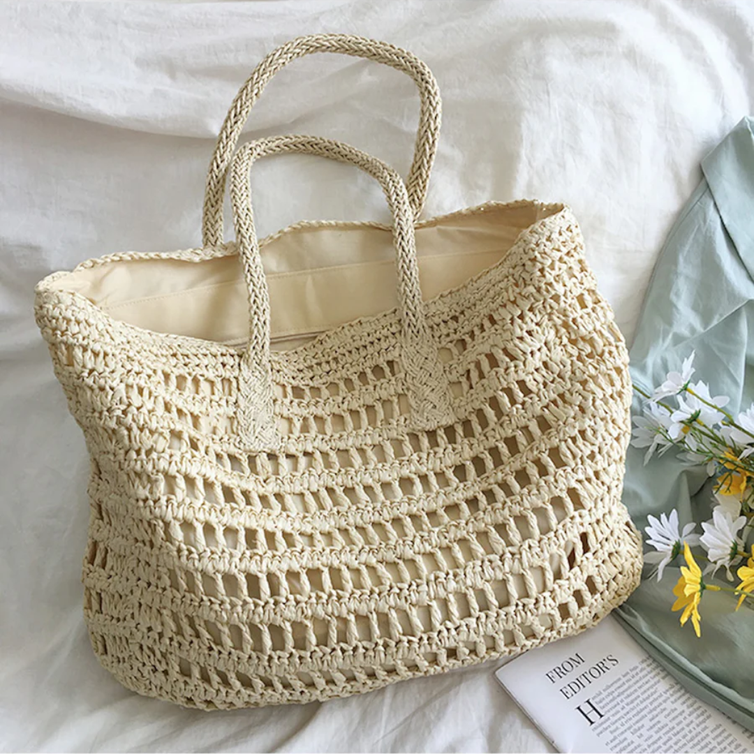 Stylish Woven Handbag for Women - BreezeTote-White-Nora Luxe