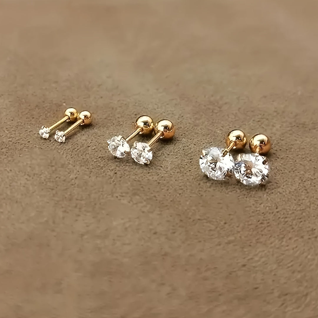 Stylish Zirconia Stud Earrings made of Titanium Steel - Lumen-0.12 IN 1 Pair-Nora Luxe