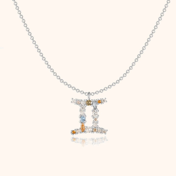 Stylish Zodiac Necklace - Celestia-Silver-Gemini-Nora Luxe