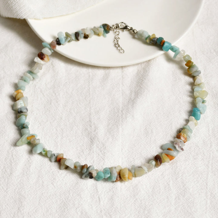 Stylishly Shaped Polished Crystal Necklace - Lina-Amazonite-Nora Luxe