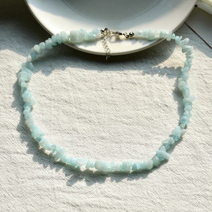 Stylishly Shaped Polished Crystal Necklace - Lina-Aquamarine-Nora Luxe