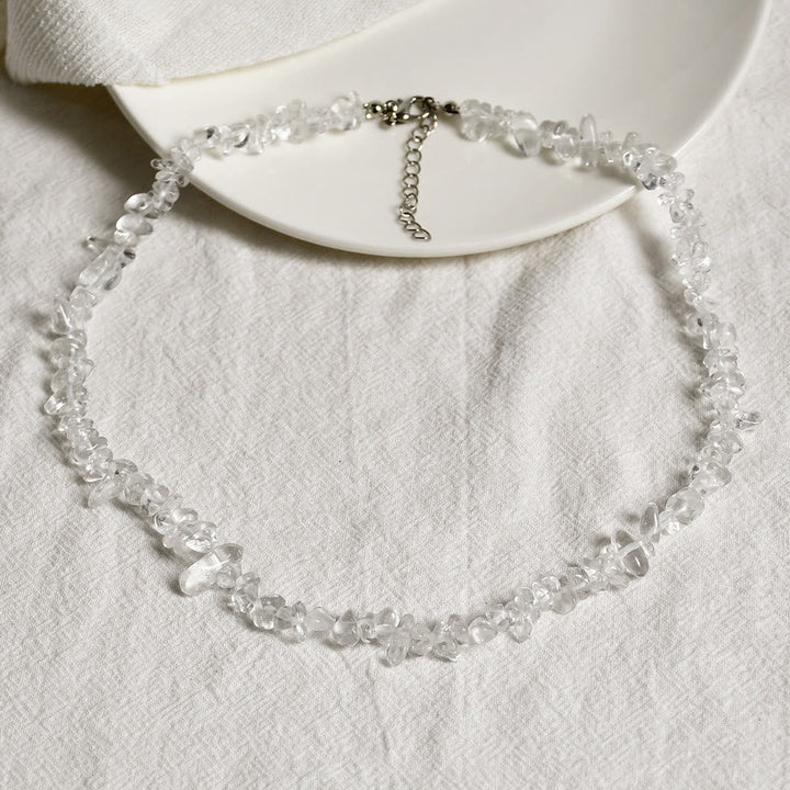 Stylishly Shaped Polished Crystal Necklace - Lina-Clear Crystal-Nora Luxe