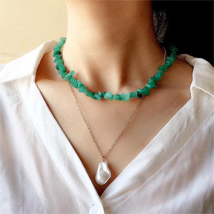 Stylishly Shaped Polished Crystal Necklace - Lina-Green Aventurine-Nora Luxe