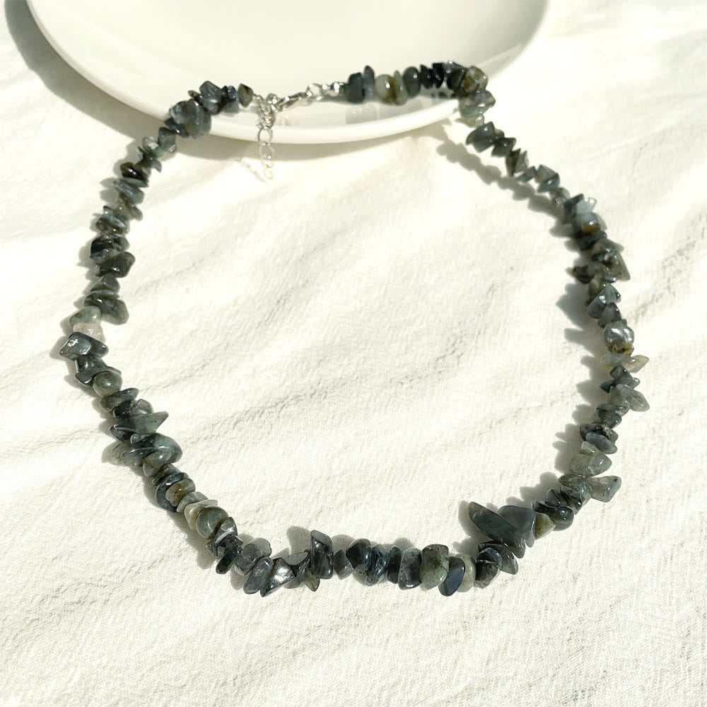 Stylishly Shaped Polished Crystal Necklace - Lina-Labradorite-Nora Luxe