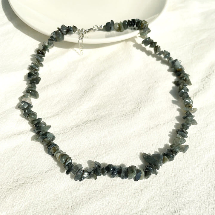 Stylishly Shaped Polished Crystal Necklace - Lina-Labradorite-Nora Luxe