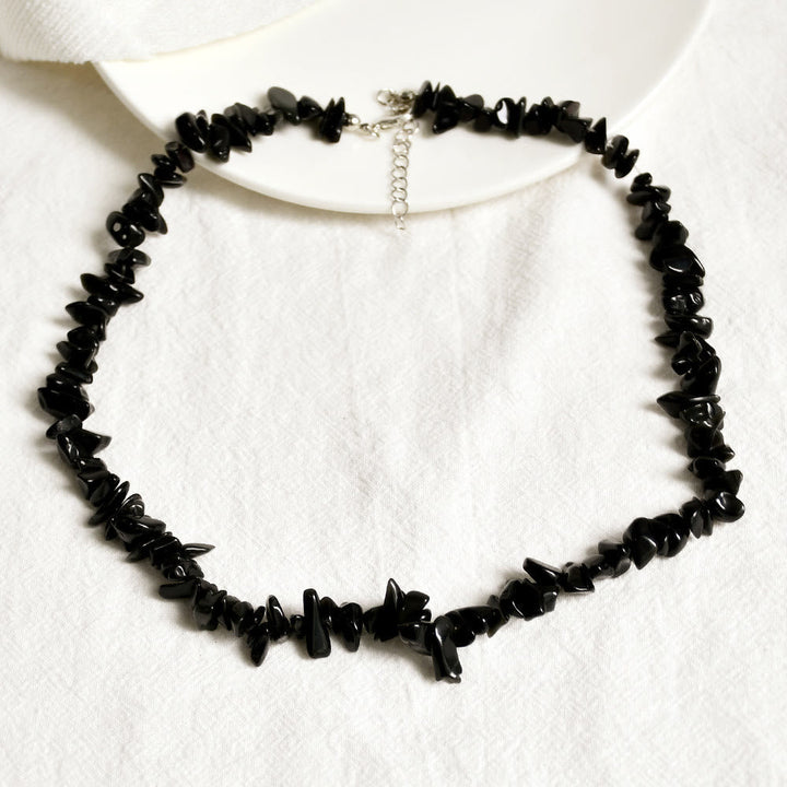 Stylishly Shaped Polished Crystal Necklace - Lina-Obsidian-Nora Luxe