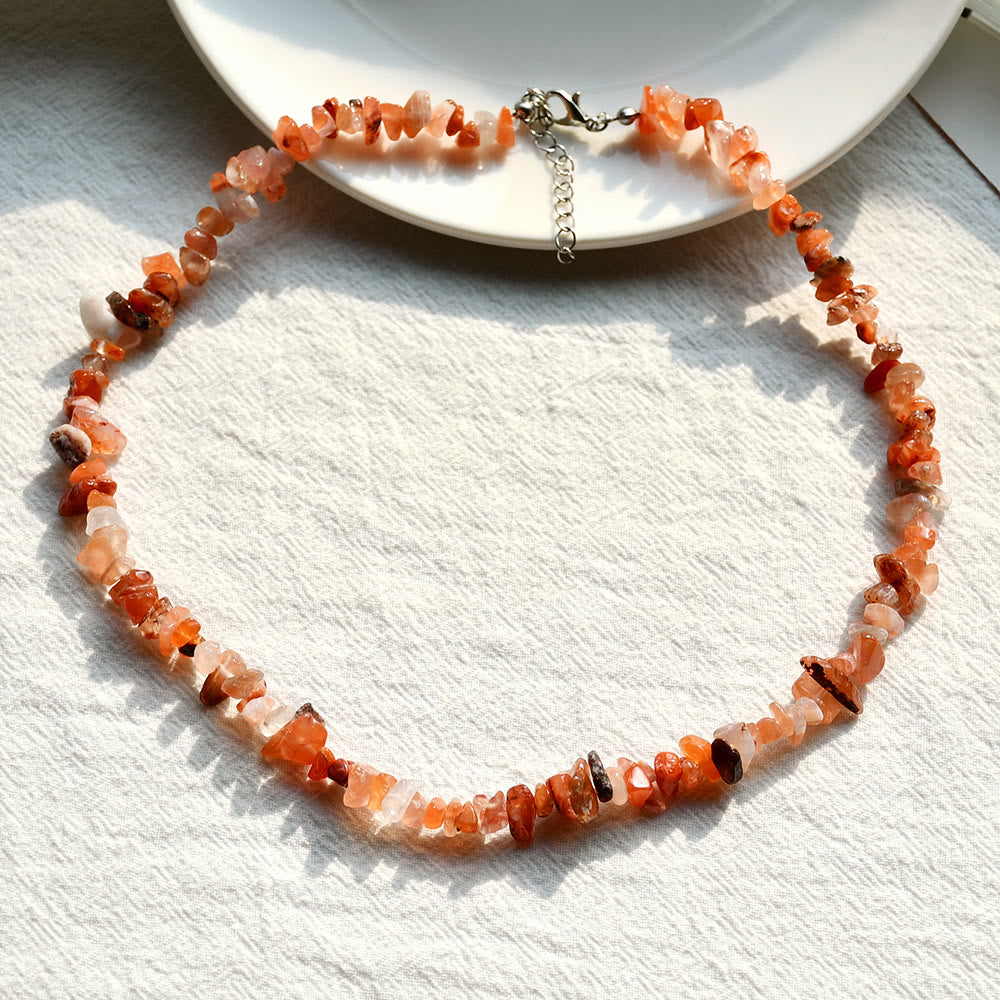 Stylishly Shaped Polished Crystal Necklace - Lina-Red Agate-Nora Luxe