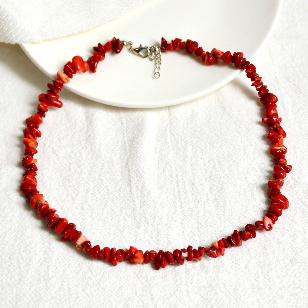 Stylishly Shaped Polished Crystal Necklace - Lina-Red Coral-Nora Luxe
