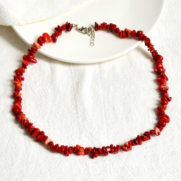 Stylishly Shaped Polished Crystal Necklace - Lina-Red Coral-Nora Luxe