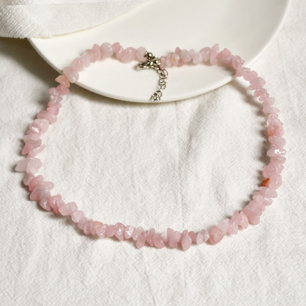Stylishly Shaped Polished Crystal Necklace - Lina-Rose quartz-Nora Luxe