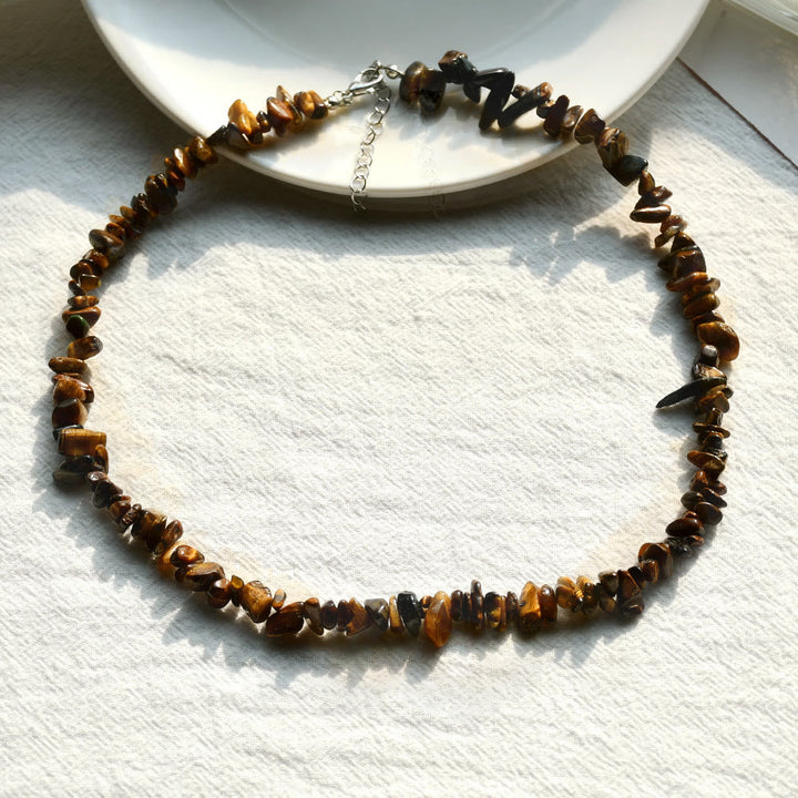 Stylishly Shaped Polished Crystal Necklace - Lina-Tiger's eye-Nora Luxe