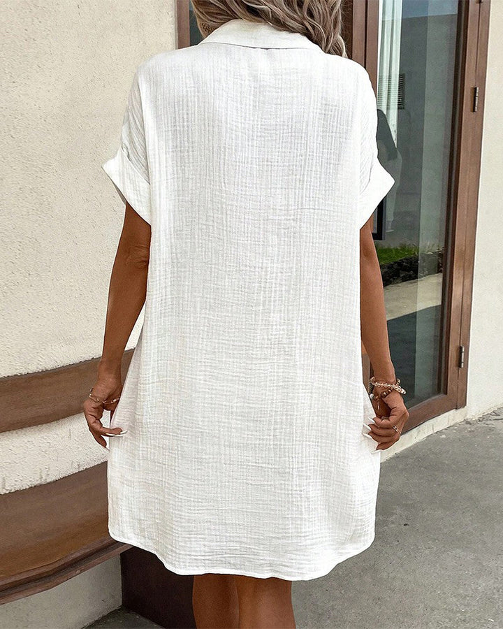 Summer dress with Button Closure and Short Sleeves – Lotte-White-S-State of Style