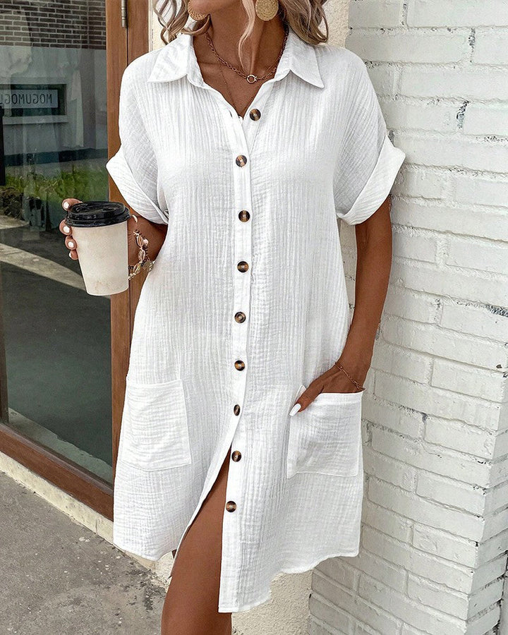 Summer dress with Button Closure and Short Sleeves – Lotte-White-S-State of Style