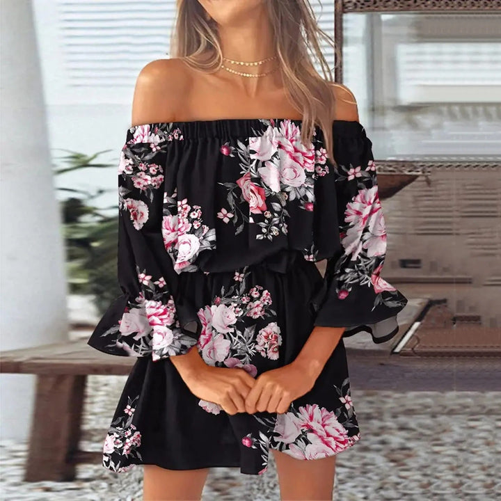 Summer dress with floral print and flared sleeves – Mireille-Black-S-State of Style