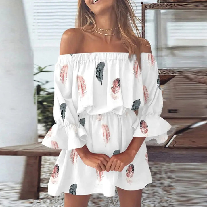 Summer dress with floral print and flared sleeves – Mireille-White-S-State of Style