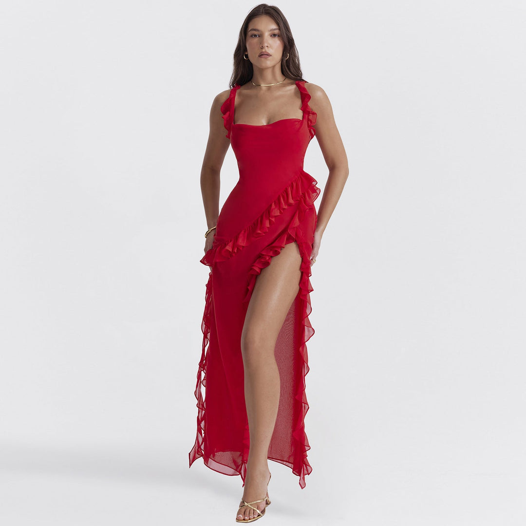 Summer dress with Ruffles – Amara-Red-S-The Livary