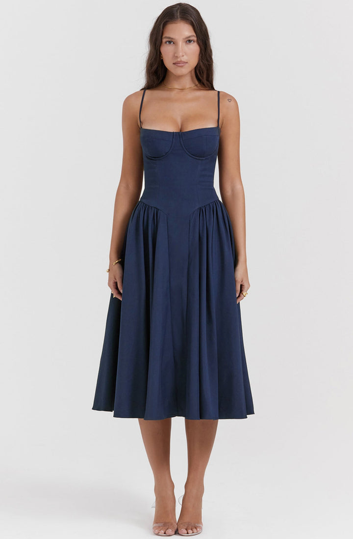 Summer dress with Sweetheart Neckline – Elvira-Blue-S-The Livary