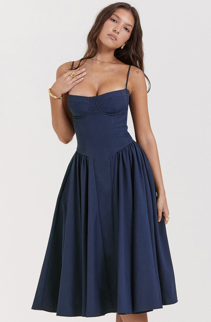 Summer dress with Sweetheart Neckline – Elvira-Blue-S-The Livary