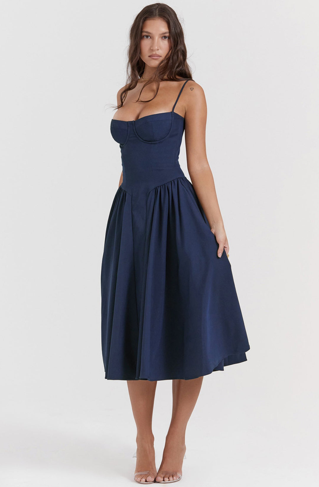 Summer dress with Sweetheart Neckline – Elvira-Blue-S-The Livary