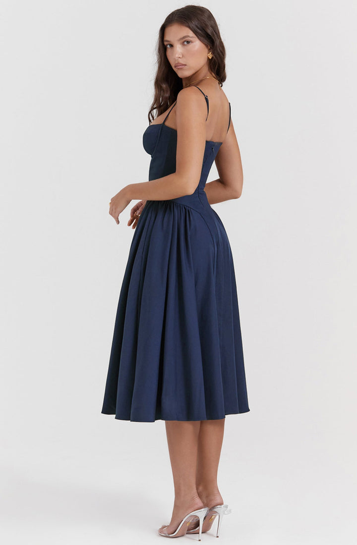 Summer dress with Sweetheart Neckline – Elvira-Blue-S-The Livary
