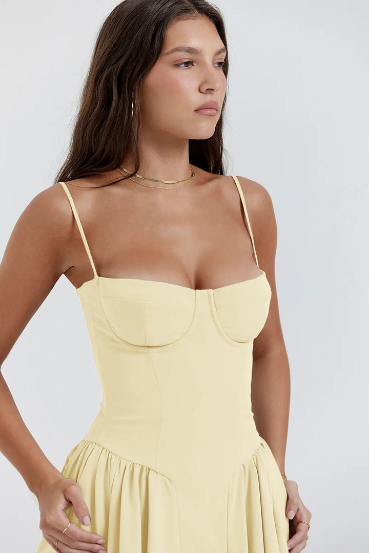 Summer dress with Sweetheart Neckline – Elvira-Blue-S-The Livary