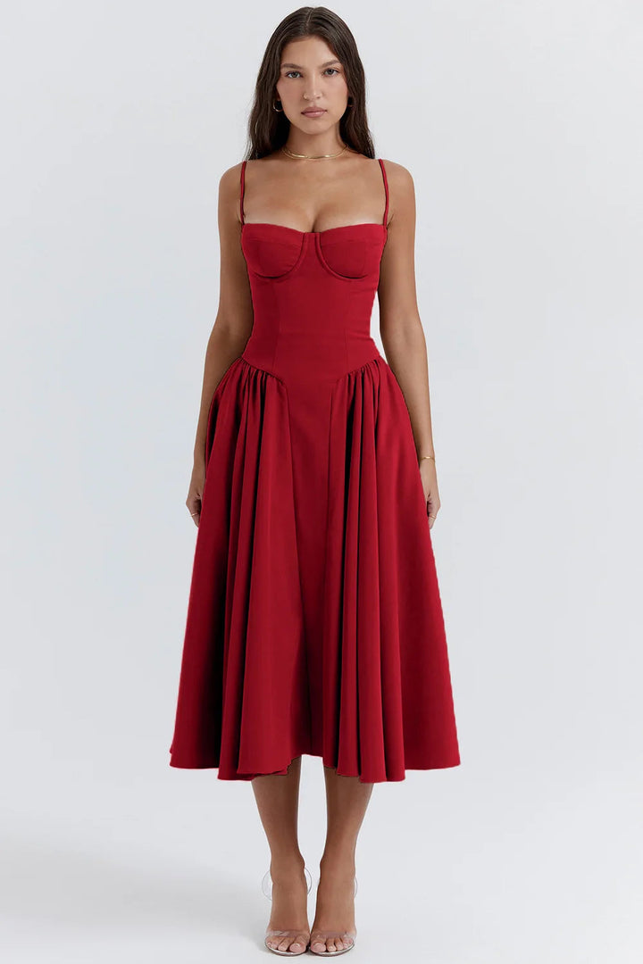 Summer dress with Sweetheart Neckline – Elvira-Red-S-The Livary