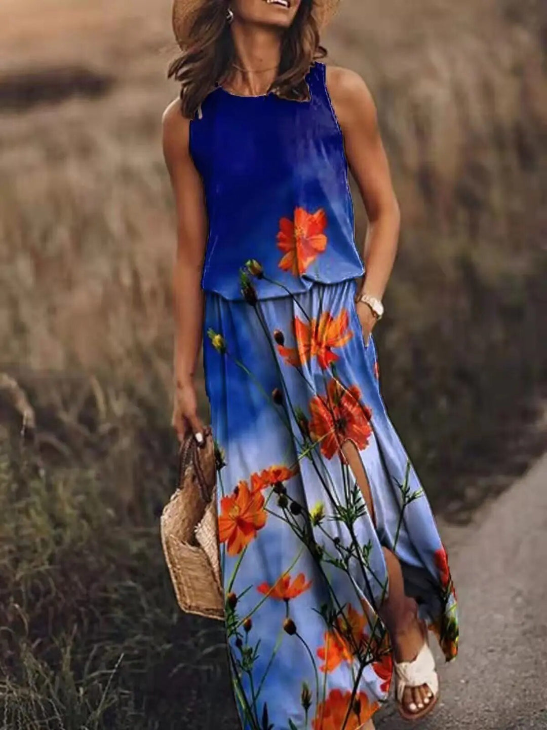 Summer Maxi Dress with Unique Cut – Amara-Blue-S-State of Style