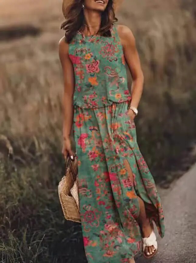 Summer Maxi Dress with Unique Cut – Amara-Light green-S-State of Style
