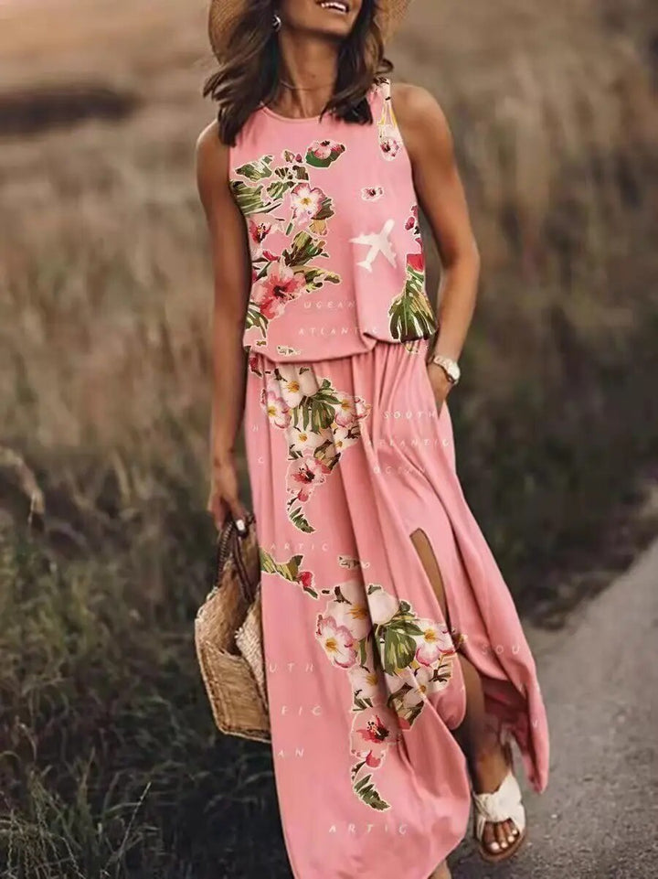 Summer Maxi Dress with Unique Cut – Amara-Pink-S-State of Style