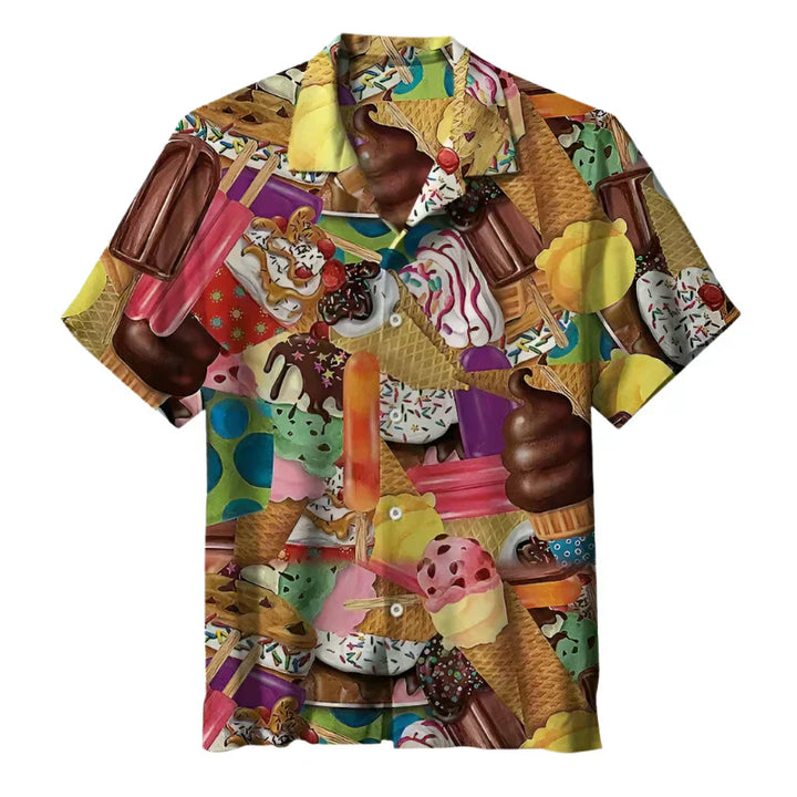 Summer Men's Shirt with Ice Cream Print – Luca-Brown-S-State of Style