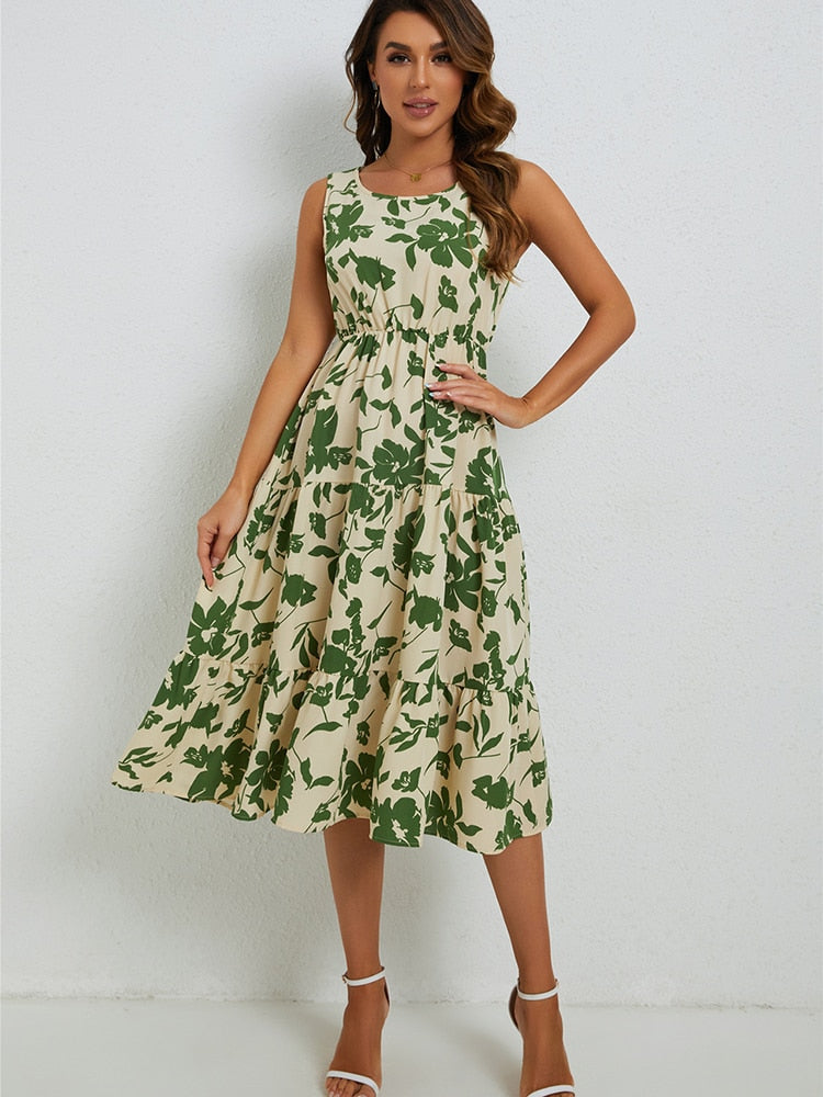 Summer Midi Dress with Floral Print – Fenna-XS-State of Style