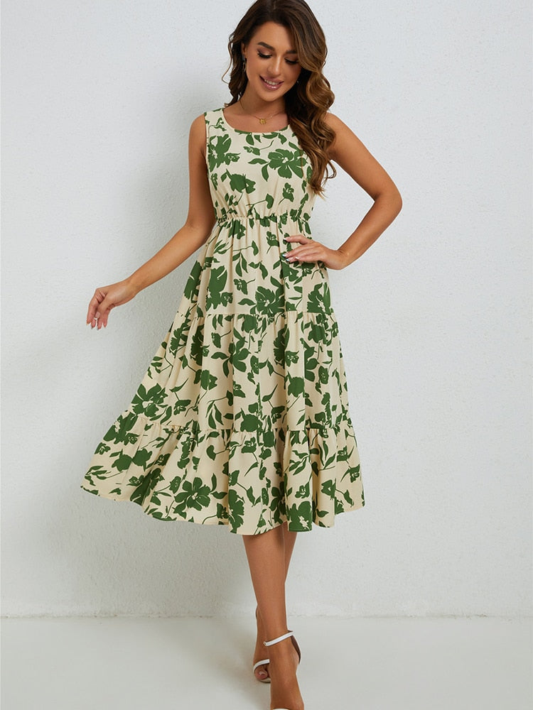 Summer Midi Dress with Floral Print – Fenna-XS-State of Style
