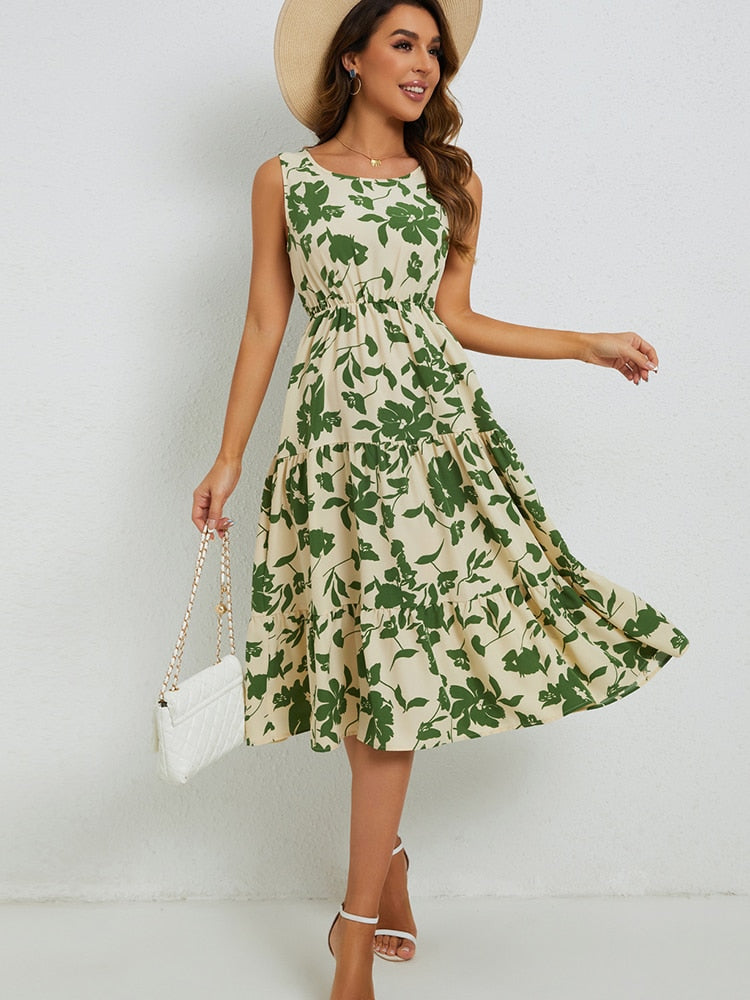 Summer Midi Dress with Floral Print – Fenna-XS-State of Style