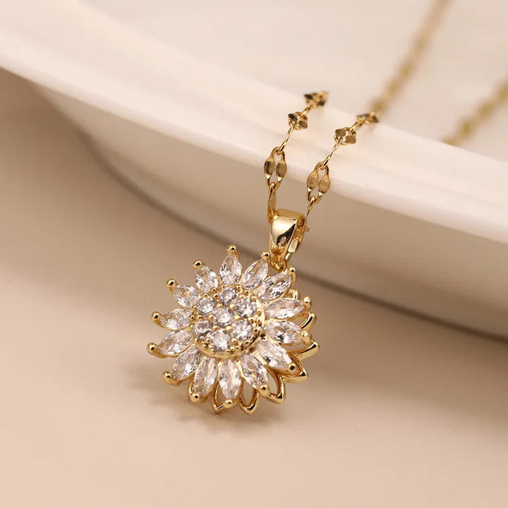 Sunflower Spin Duo Necklace | Elegant and Versatile Jewellery-Silver-Nora Luxe