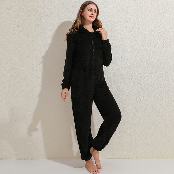 Super Soft Fleece Onesie with Bear Ears - BearHug-Black-S-Nora Luxe